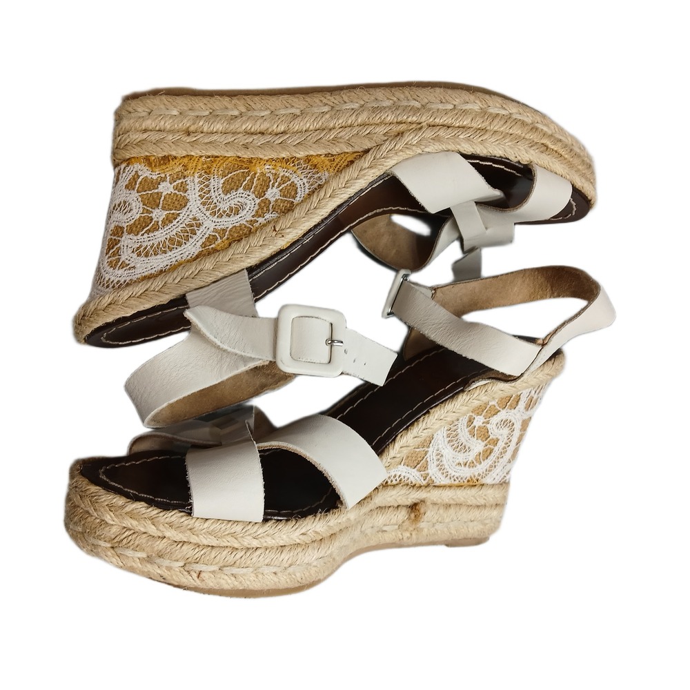 Ettore Masotti Espadrille Wedge Sandals Womens 7.5 Multi Ankle Buckle Strap EUC